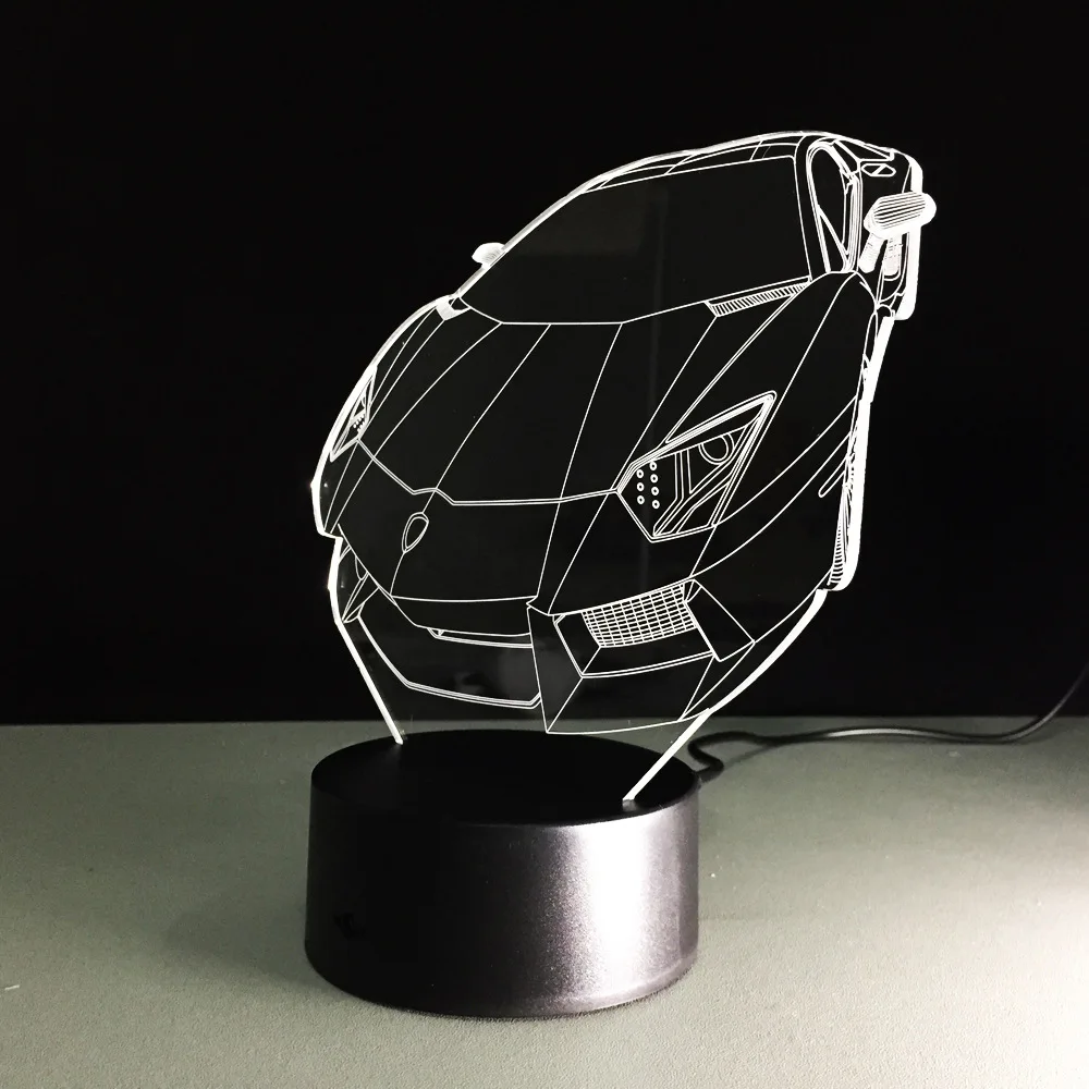 Разноцветный 3D автомобильный ночник, акриловая панель, светодиодный светильник в форме автомобиля, 7 цветов, сменный сенсорный или пульт дистанционного управления, Прямая поставка