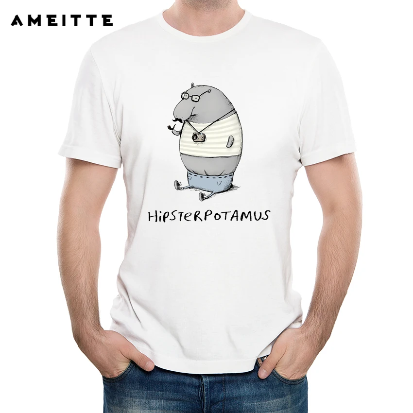 Футболка AMEITTE Hipster hippopotamus Мужская футболка с мультипликационным принтом крутая