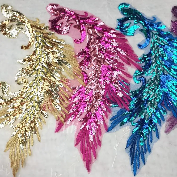 25*40 см синие фиолетовые золотые нашивки с блестками вышивка Феникс перо павлина