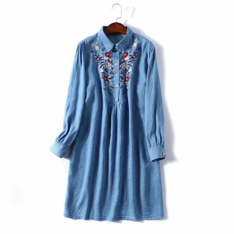 Весна 2020 новый стиль женское винтажное джинсовое платье с вышивкой фирменный