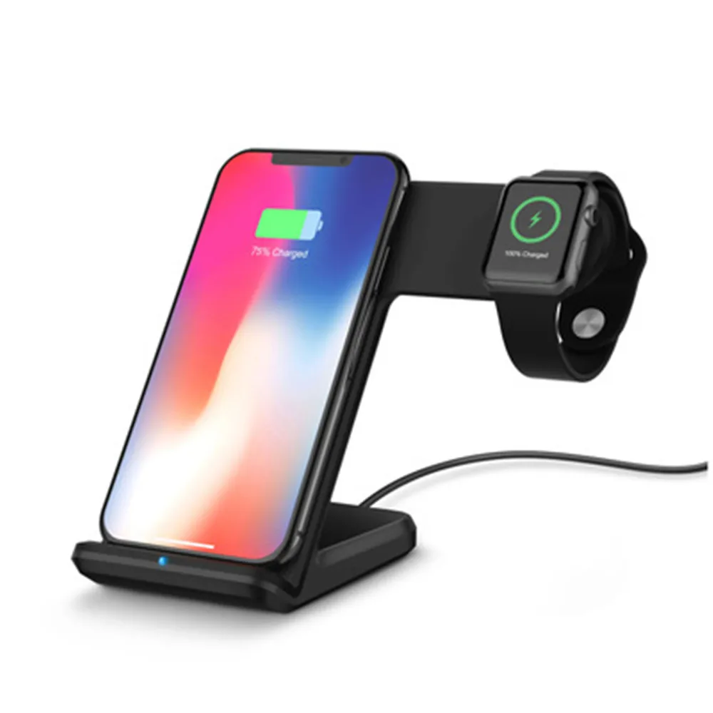 2 в 1 Зарядная база подставка База Qi Беспроводное зарядное устройство для iPhone XS Max