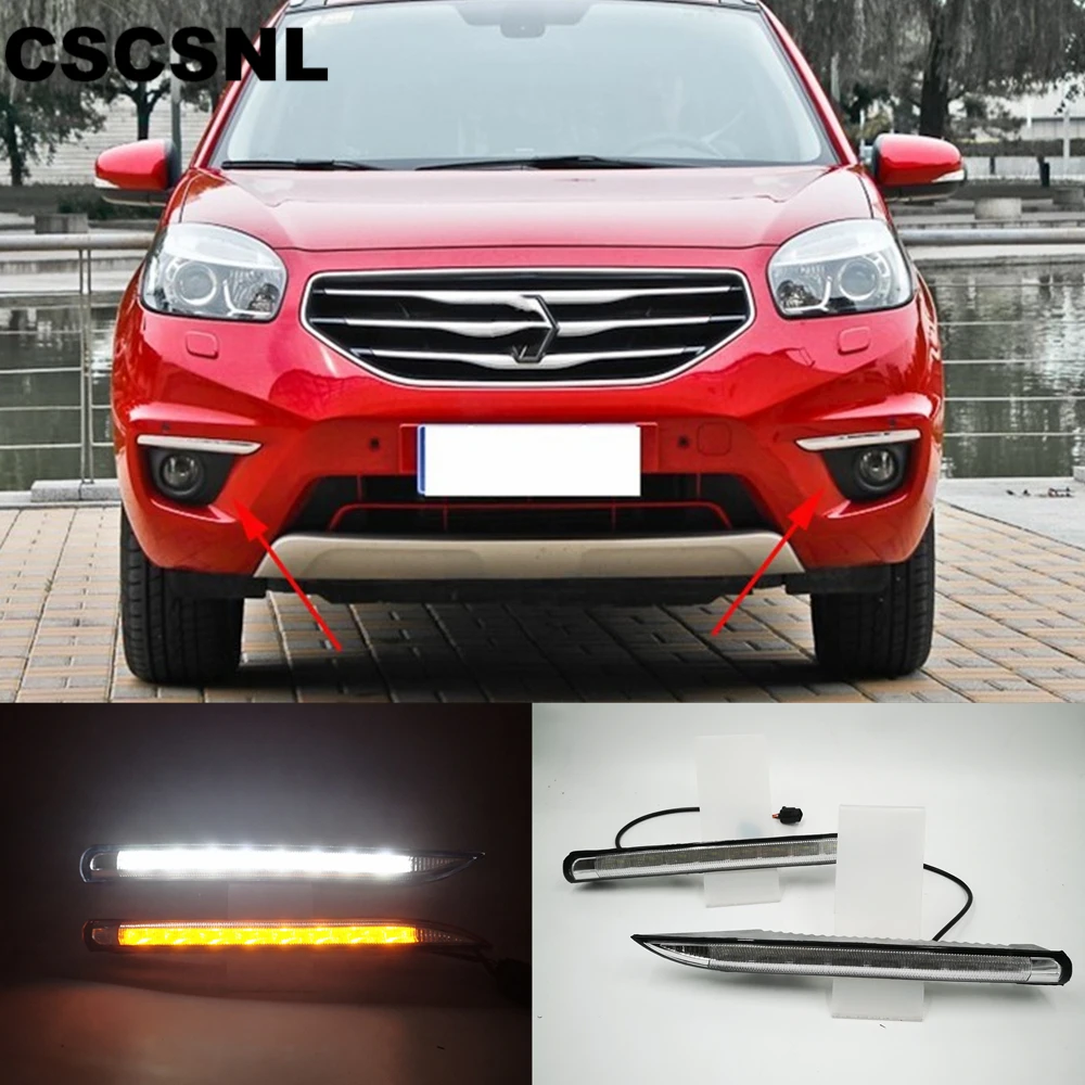 CSCSNL 2 шт. для Renault Koleos 2011 2012 2013 Автомобильный светодиодный DRL дневные ходовые огни Противотуманные фары с желтым сигналом