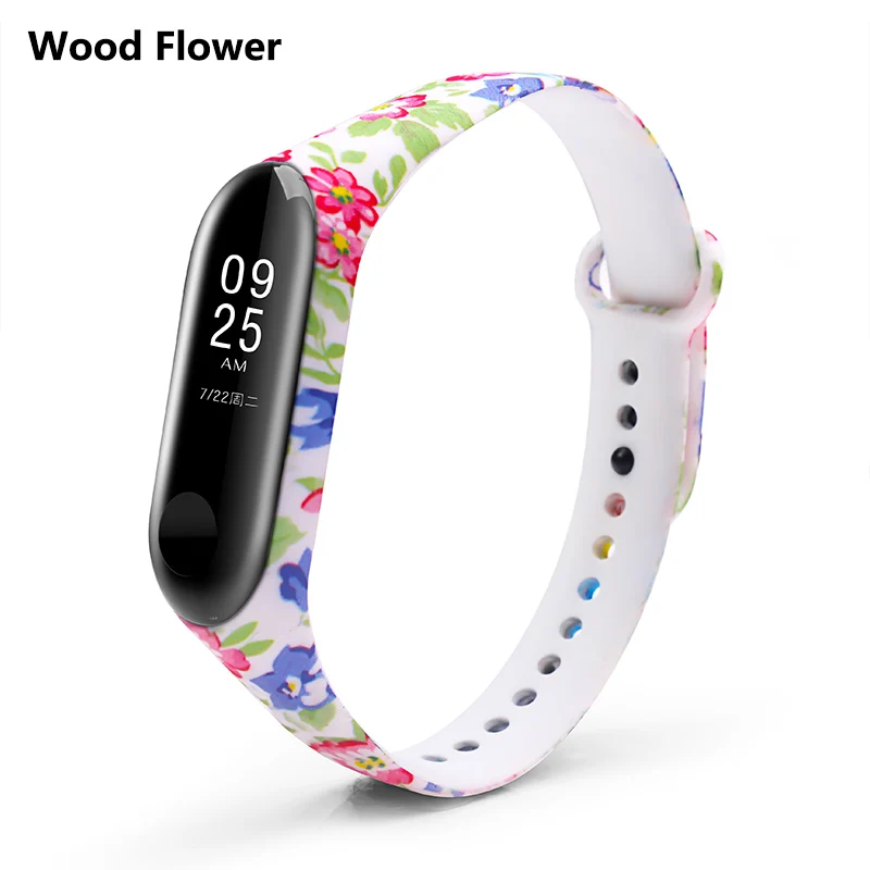 BOORUI mi band, 3 ремешка, силиконовый браслет с разнообразными цветами, браслет mi band, 3 ремешка, модный спортивный ремешок для xiaomi mi3 - Цвет: Wood Flowers