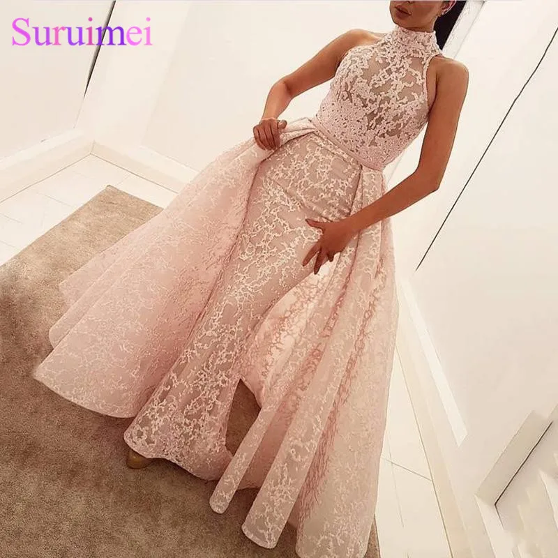 Вечерние платья без рукавов Zuhair Murad розовые кружевные вечерние с высокой