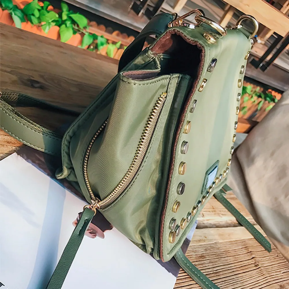 Lovielf Новый Для женщин леди Повседневное заклепки Армейский Зеленый Нейлон