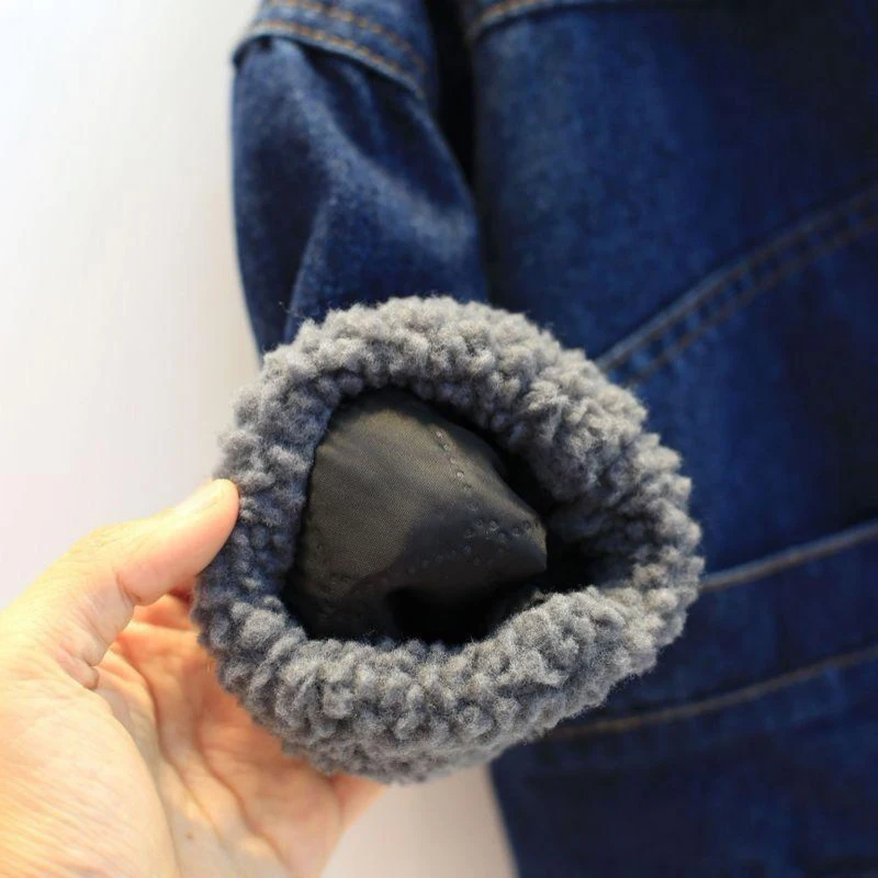 Kids Coats Denim Jacket Boy Coat Baby Girl Thickness Jeans Outerwear Turn-down Collar Casual Children Winter Fur Clothes | Детская