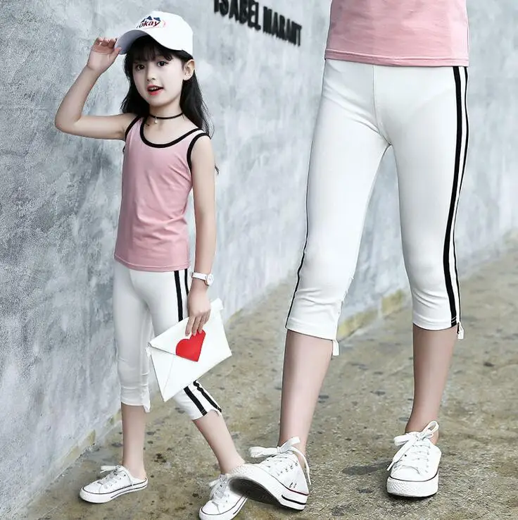 Детские леггинсы для девочек детская одежда хлопковые брюки в полоску с боковыми