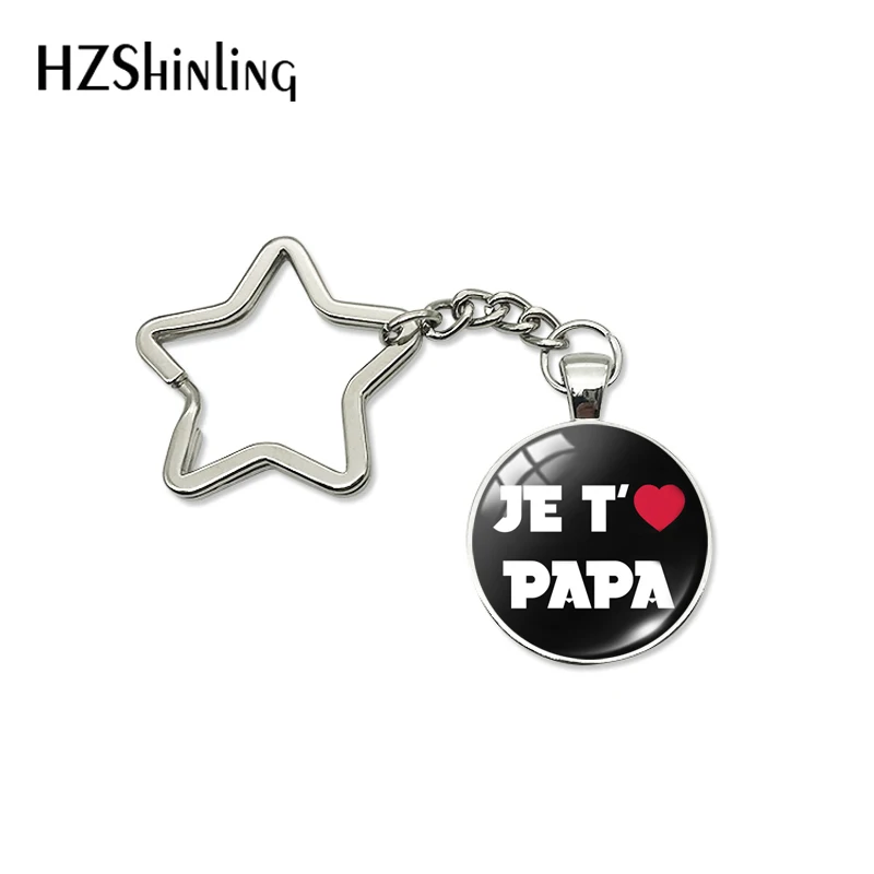 2 Новая мода Je t'aime Papa Звездный брелок Отцы подарки супер папа I Love Папа французское искусство брелок кольцо держатель мужские ювелирные изделия - Цвет: 2