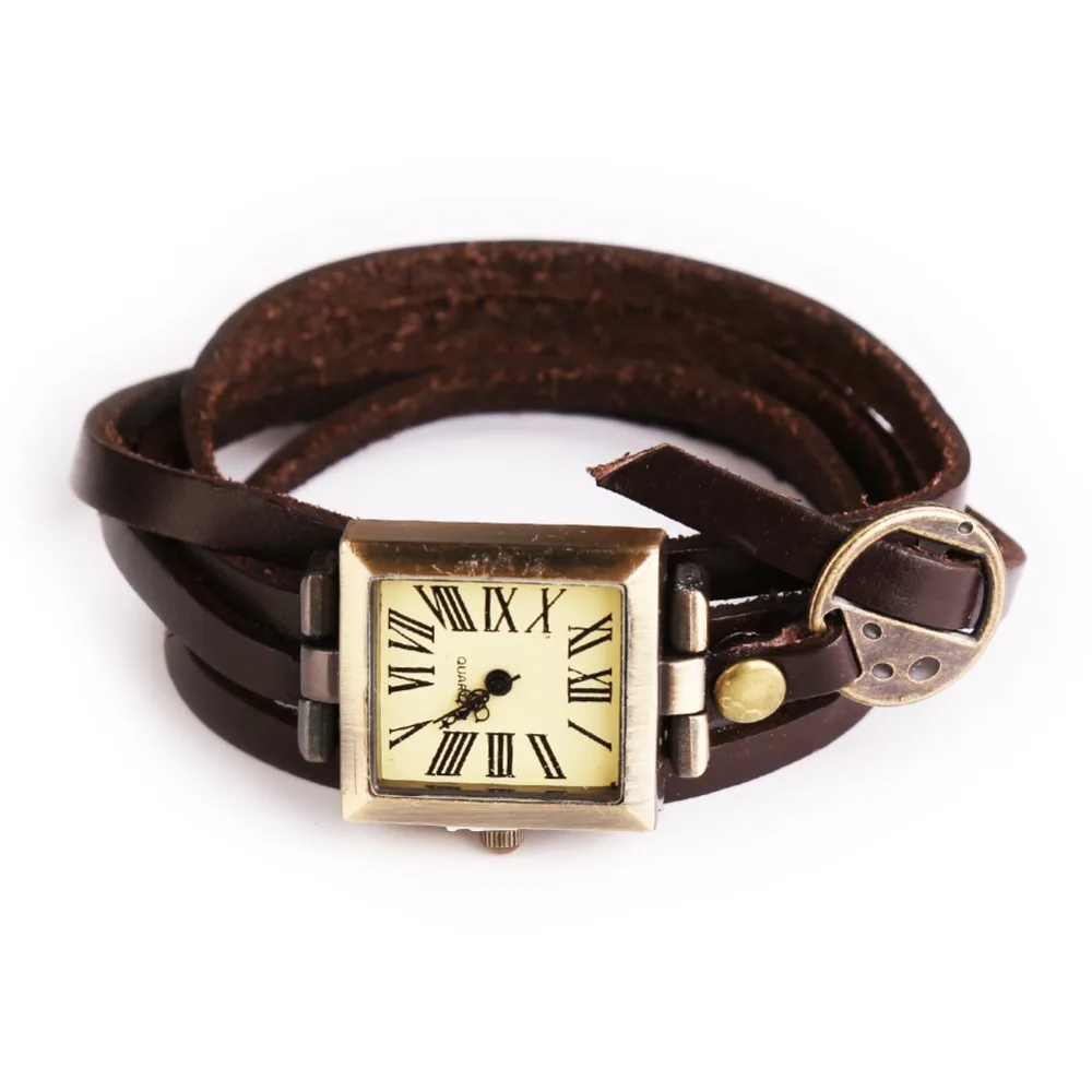 Женские кварцевые часы с ремешком из натуральной кожи в винтажном