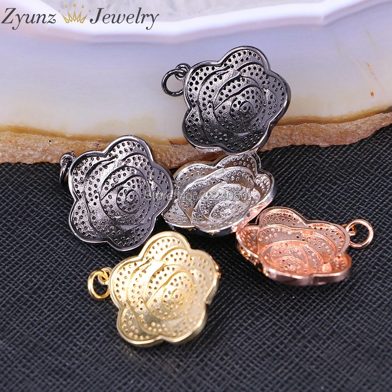 5 шт. Micro Pave CZ циркония цветок Подвески цвета: золотистый, серебристый Роза золотистый и черный модные ожерелья для Для женщин ювелирные изделия