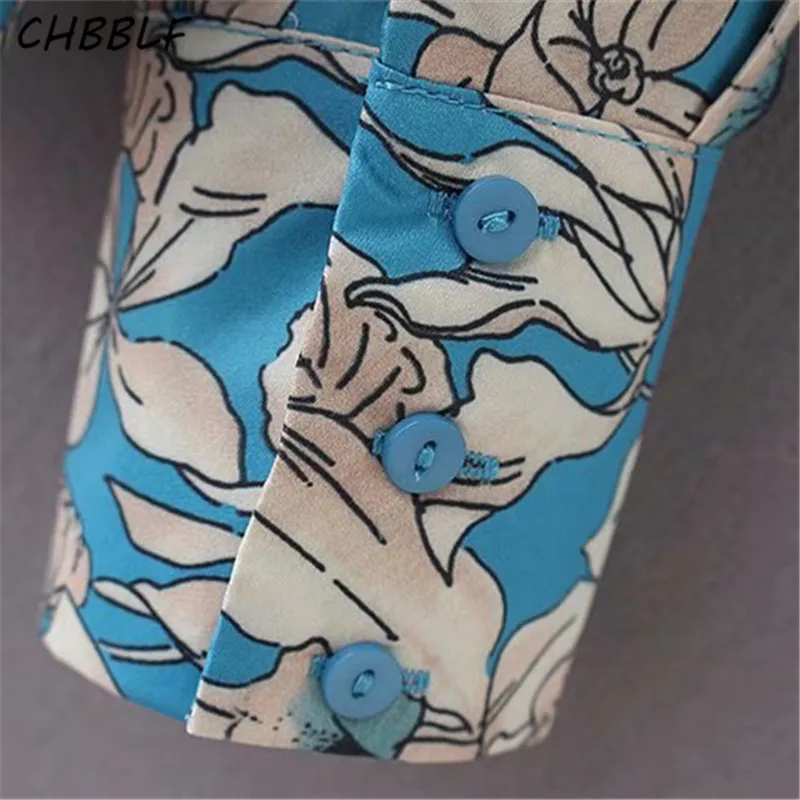 Chbblf Стильный цветочный принт блузки Длинные рукава отложной воротник рубашки