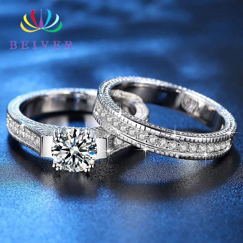 Женские кольца с фианитом Beiver модные круглые из белого золота 2 шт. Прямая