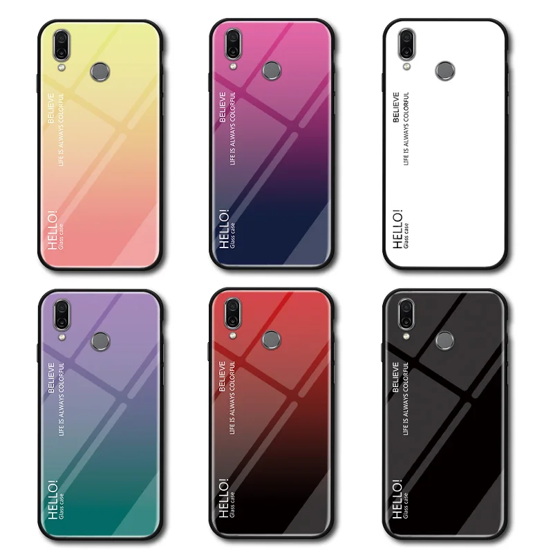 Tempered Glass Case for Xiaomi Redmi Note 7 Shockproof Colorful Gradient Soft Silicone Cover |