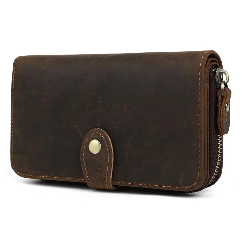 Винтажный кошелек tiding из воловьей кожи с карманом на молнии для сотового