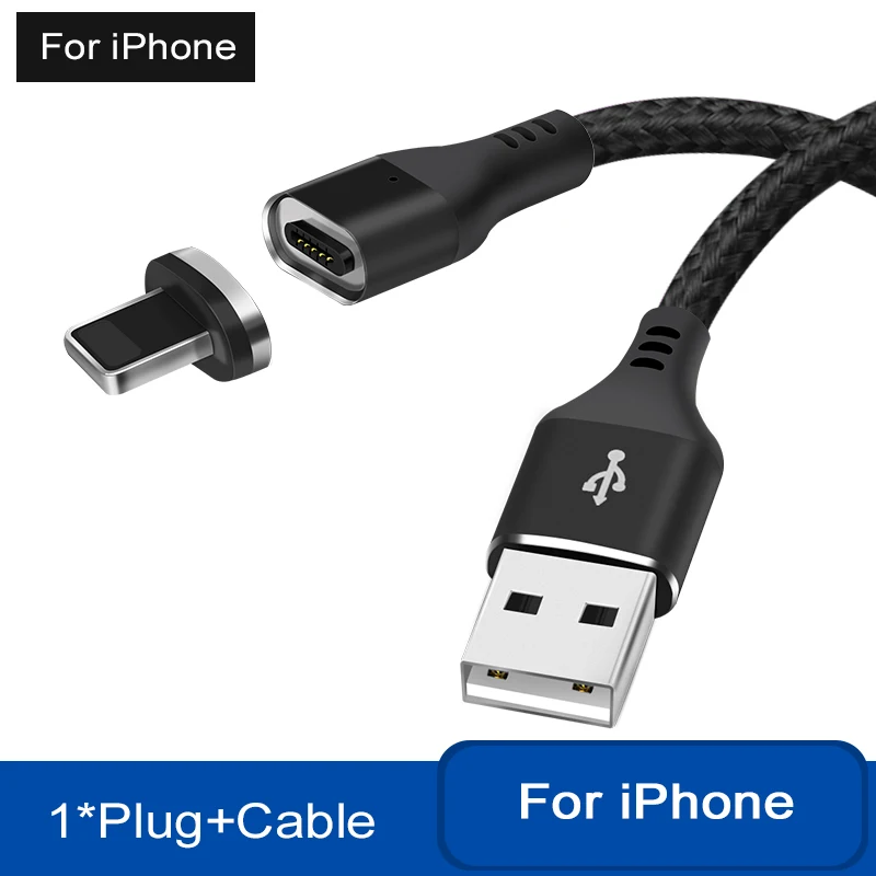 Black For iPhone 1 м 2 м магнит происхождения 3A Быстрая зарядка кабель для iPhone 7 8 плюс освещение Micro USB C Тип C S9 зарядное устройство мобильного телефона провод шнур - Цвет: Black For iPhone