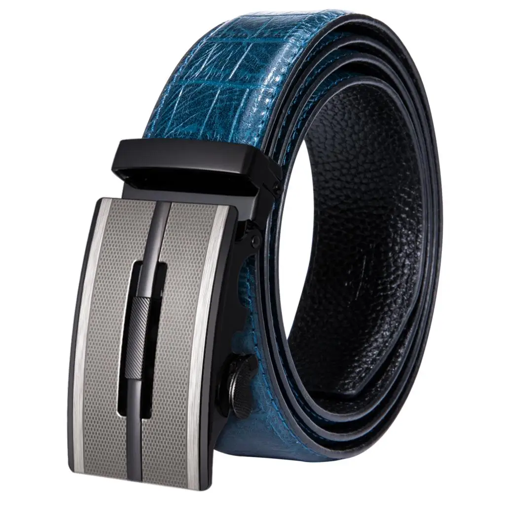 PD-0026-DJ-E Hi-Tie роскошная коробка мужской ремень из натуральной воловьей кожи Автоматическая Пряжка ремни для мужчин s Повседневный ковбойский синий кожаный ремень для джинсов ремень - Цвет: PD-0026-DJ-E