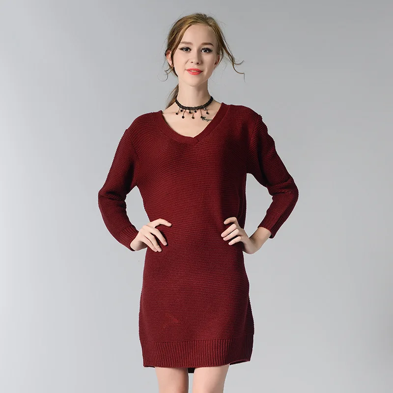 Радость Душу Населения Женщины Платье Свитера 2017 Вязание Полный Рукав Плюс