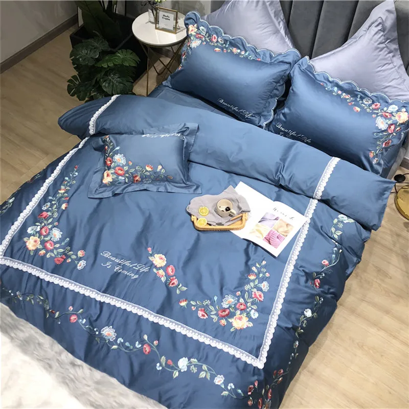 Little Daisy embroidery Bedding Sets girls Beddingset egyptian cotton Bed Linen Duvet Cover Bed Sheet Pillowcase/bed Sets 4/7pcs