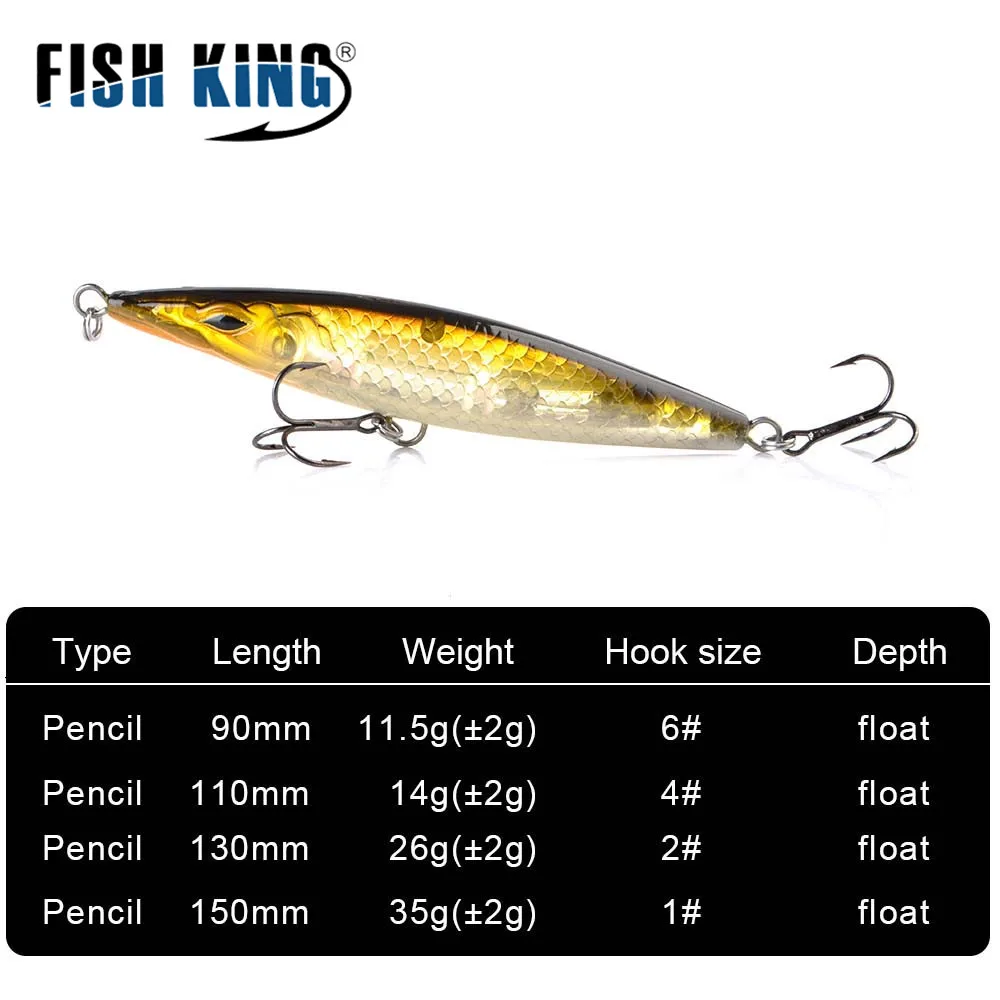 Fish King 90-150 мм Поппер карандашные приманки длинные литые карандаши плавающая