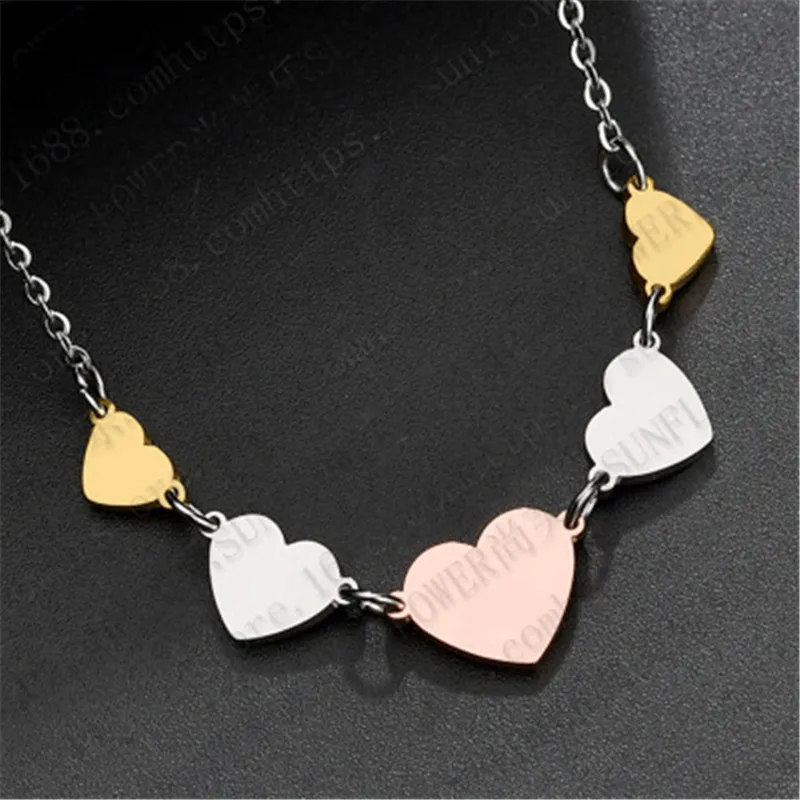 New Korean Style Small Fresh Tricolor Love Pendant Necklace Woman Simple Stainless Steel BOHO Jewelry Rose Gold Gift | Украшения и