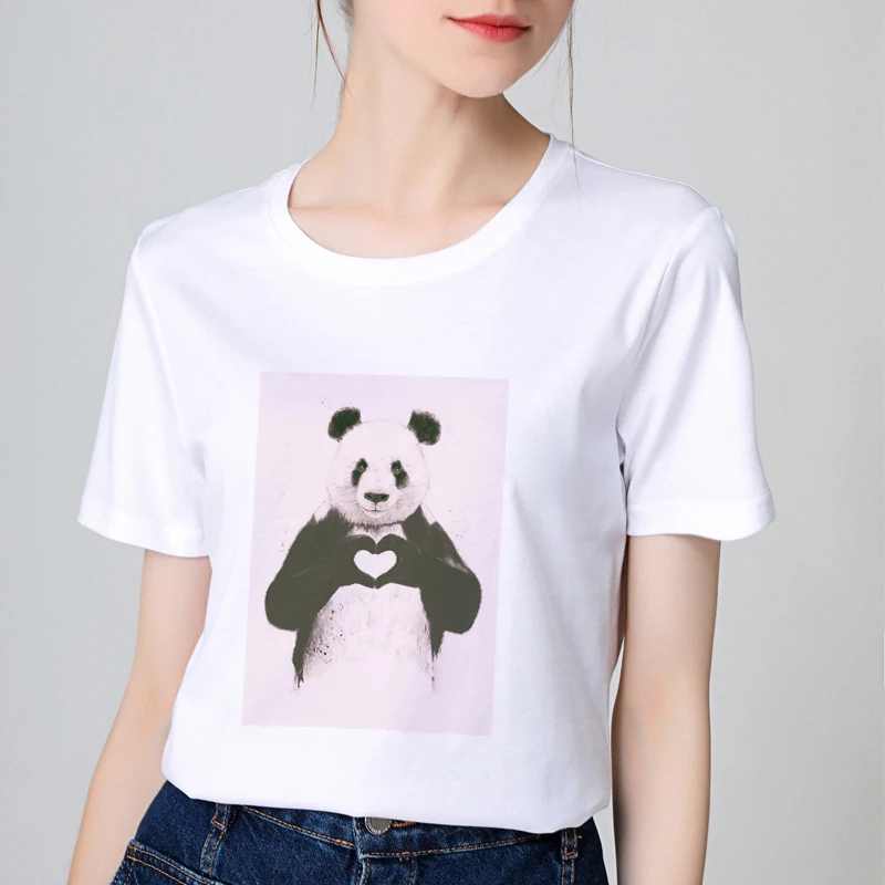 Panda Love Heart хлопковая Футболка для женщин 2019 Harajuku Эстетическая забавная футболка с