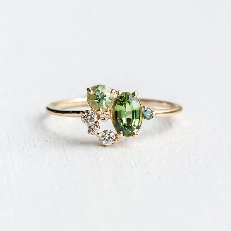 Новое кольцо с 7 звездами прерий зеленого цвета Женское Обручальное 14 K хвостом