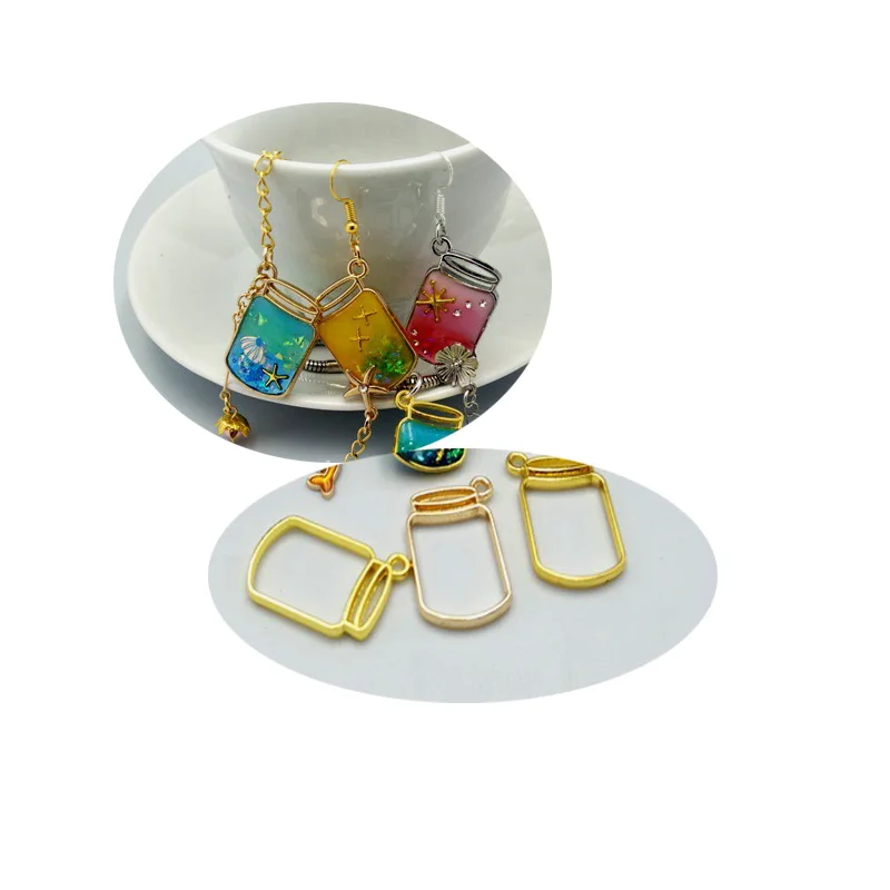 

5pcs/lot Bottle Metal Frame Pendant Charm Bezel Setting Cabochon Setting UV Resin Charm Necklace Earring Findings
