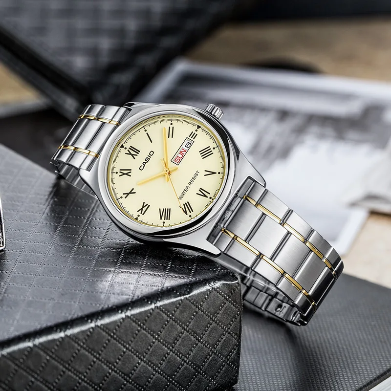 Casio Часы для мужчин Лидер продаж Мода и Бизнес Кварцевые золотые наручные часы MTP