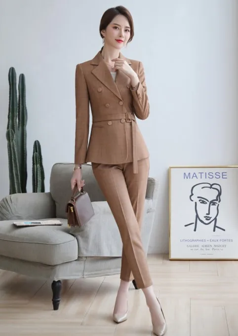 Yellow coat and pant Осенние клетчатые брюки sutis для женщин, тонкий модный темперамент, профессиональный блейзер с длинным рукавом и брюки для офиса - Цвет: Yellow coat and pant