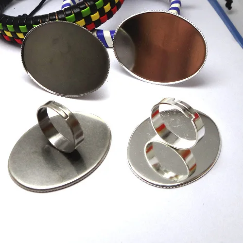 

10pcs Adjustable Rings Settings Teeth Bordering Bottom Ring Base Tray Bezel Fit 30x40mm Glass Cabochon DIY Finger Rings Findings