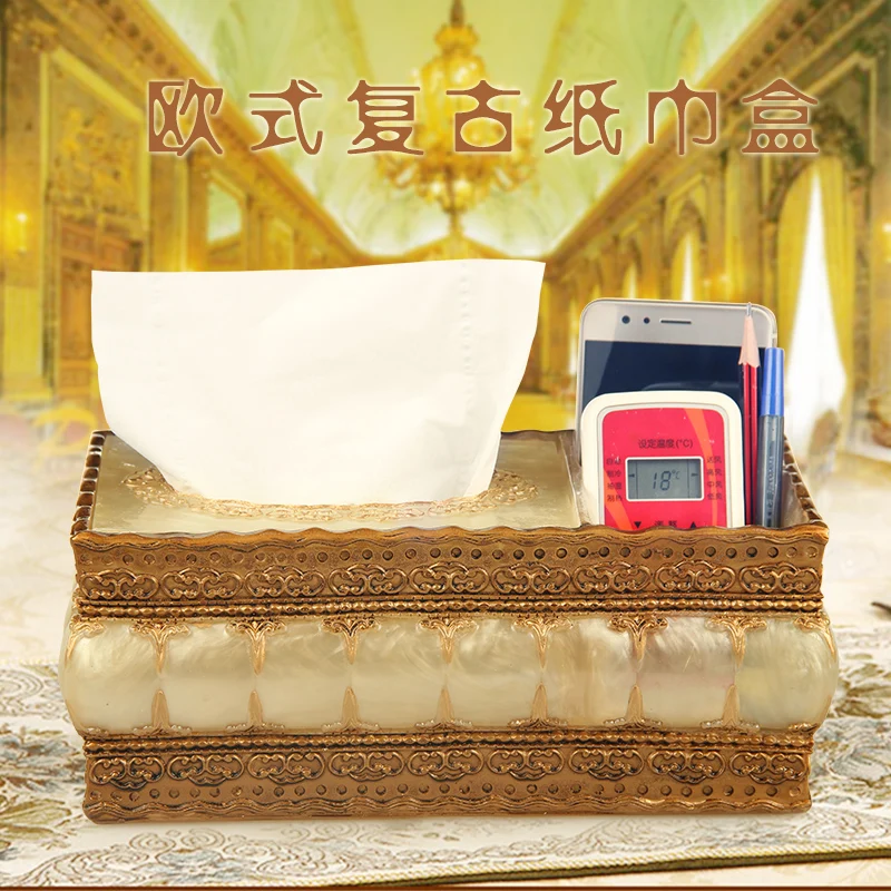 

Resin multifunctional paper towel box, living room, desk, remote control, European style home retro pumping paper box