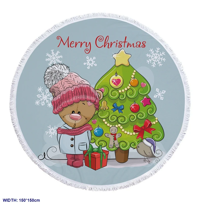 1 шт. 150*150 см DIY полотенце Merry Christmas микрофибра и кисточка полотенце с принтом используется для пикника Рождество пляж полотенце catoon