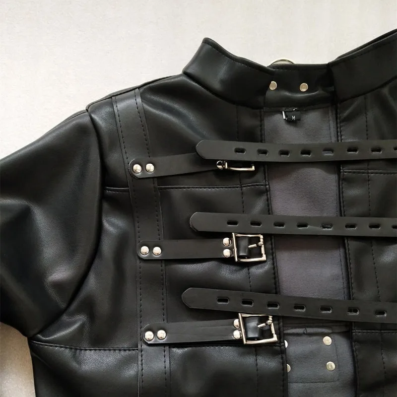 Кожа Сексуальная Связывание Straitjacket секс ограничения платье одежда ФЕТИШ боди Ремни Одежда SM ролевая игра, рабы одежда