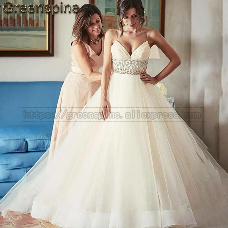 Sparkly Beach Wedding Dress 2019 Vestido De Novia Elegant Women Bridal Gown Empire Waist Crystals Beading Tulle Dresses | Свадьбы и