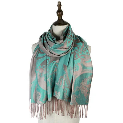 mint green Mujer пашмины Жаккард Зимние накидки Грация Шарф Палантин банданы хиджаб головной убор обертывания лоза цветок feminino inverno шали - Цвет: mint green