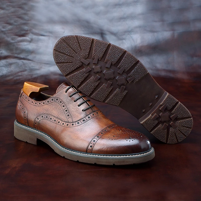 Мужские туфли-оксфорды ручной работы из натуральной кожи с круглым носком на