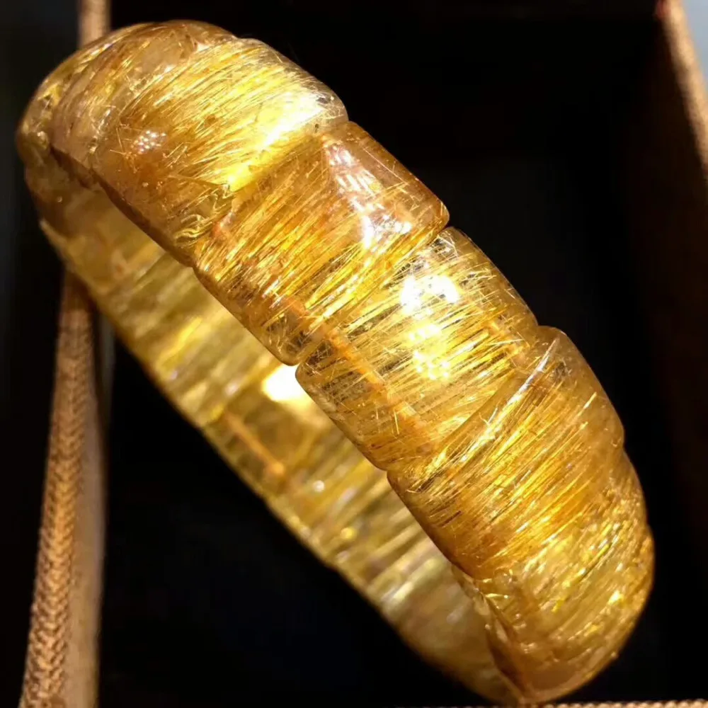 Подлинная натуральная Медь Rutilated Кварц кристалл браслет эффект кошачьих глаз