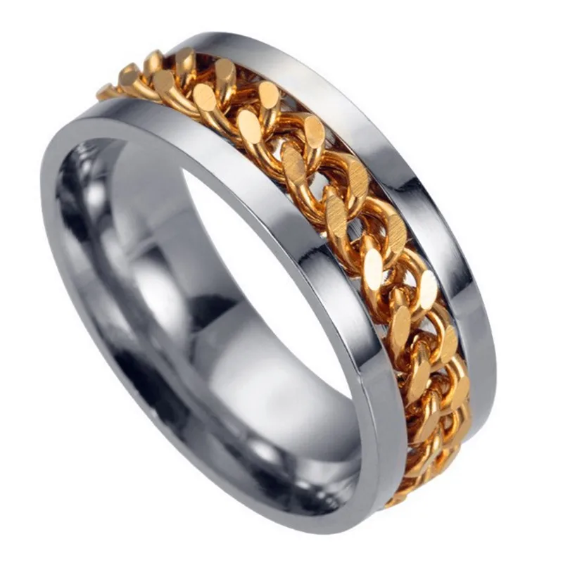 Stainless steel 316L ring men jewelry sliding chain 8mm cool rotating rotatable link punk male Anel League | Украшения и