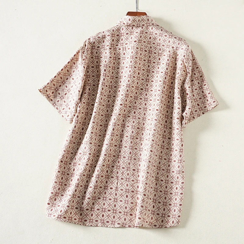 Silk Shirts for Man Print Short Sleeve Summer Loose Shirt Turn-down Collar Casual XXL XXXL