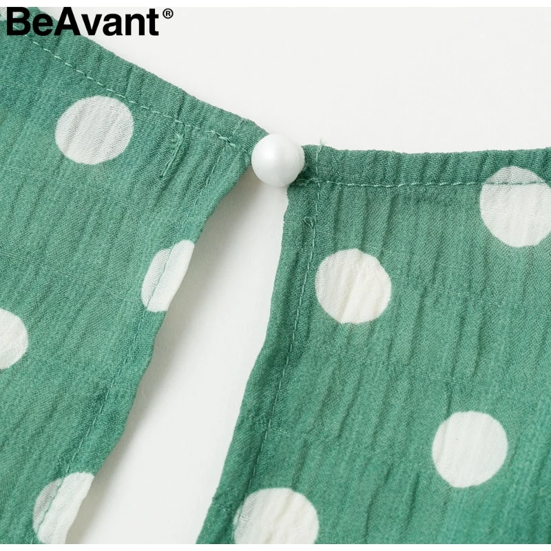 BeAvant, винтажное летнее пляжное платье в горошек, женское Короткое платье без рукавов с рюшами, повседневное зеленое платье с принтом, женские платья на пуговицах