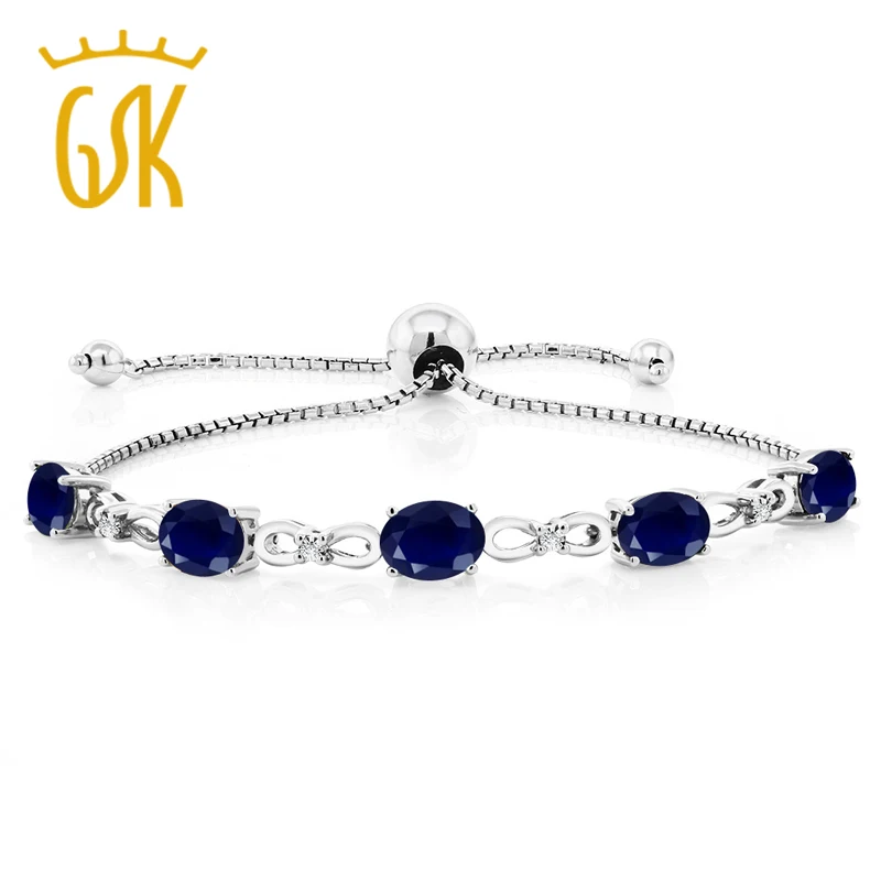 GemStoneKing 5 10 ct ОВАЛЬНЫЙ натуральный Сапфировый Браслет из стерлингового серебра 925