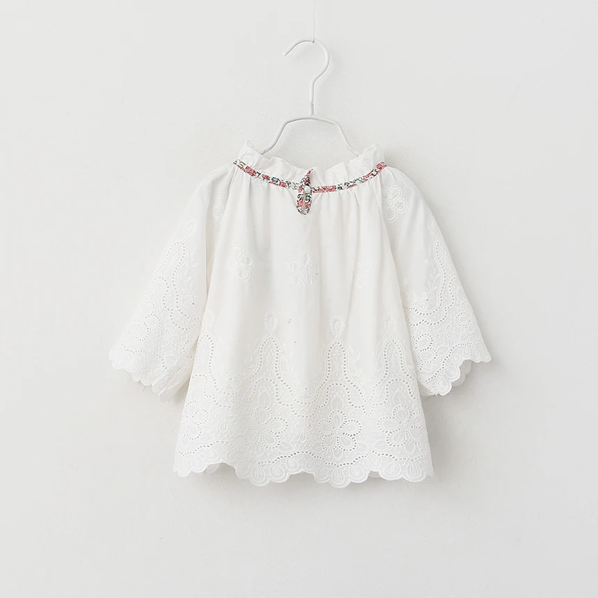 2016 Весной Новорожденных Девочек Твердые Вышивка Flare Рукав Блузки принцесса Дети