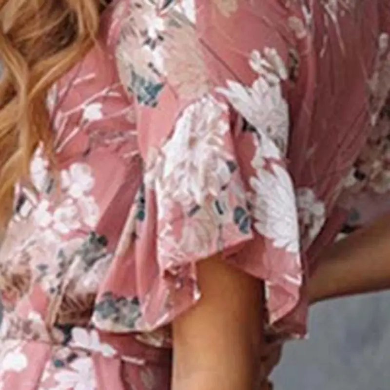 Летнее богемное винтажное розовое милое шифоновое женское мини-платье с