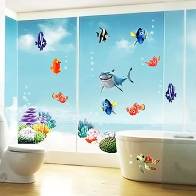 Новинка изображения рыбок и морского дна наклейки на стену NEMO Мультяшные съемные