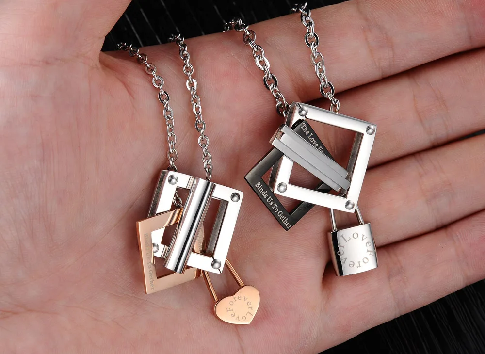 Подарок на день Святого Валентина кулон с замком из нержавеющей стали для его и