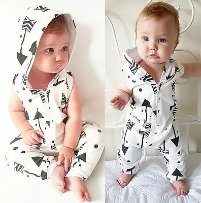 2019 new cute Children Sleeveless Arrow Clothing Infant Baby Boy Kid Hooded Sleeveles Romper Jumpsuit Outfits Clothes |