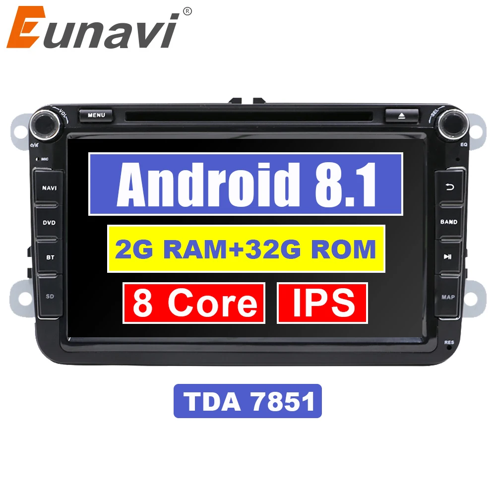 Eunavi 8 'ƈ Din Android 1 dvd плеер автомобиля для VW GOLF 6 Polo Bora JETTA B6 PASSAT Tiguan 4G WI FI 2Din Радио