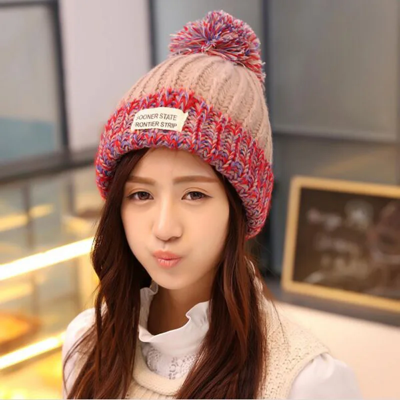Корейские модные шляпы Gorros новый стиль вязаная Лоскутная шапка бини для женщин