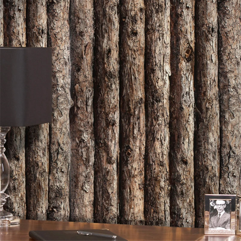 beibehang PVC wallpaper modern Chinese imitation wood tree wall skirt bar tea personality 3D background | Обустройство дома