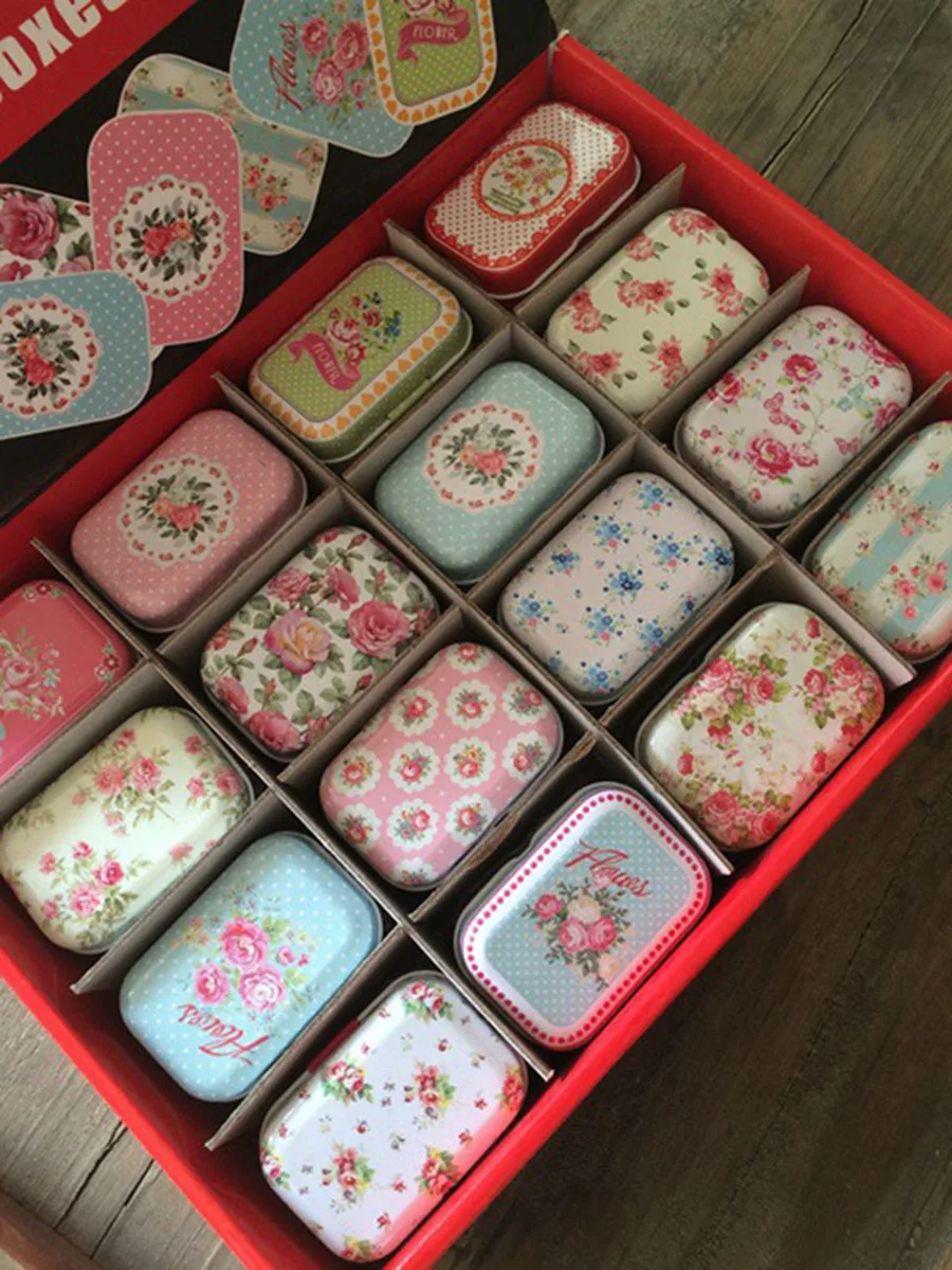 Мини коробка для хранения 32 шт./лот с цветочным дизайном маленькая жестяная